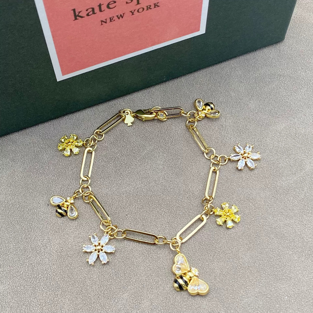 kate spade Gold Plated Zircon Enamel Bee Stud Earrings Resort Style Bracelet Set